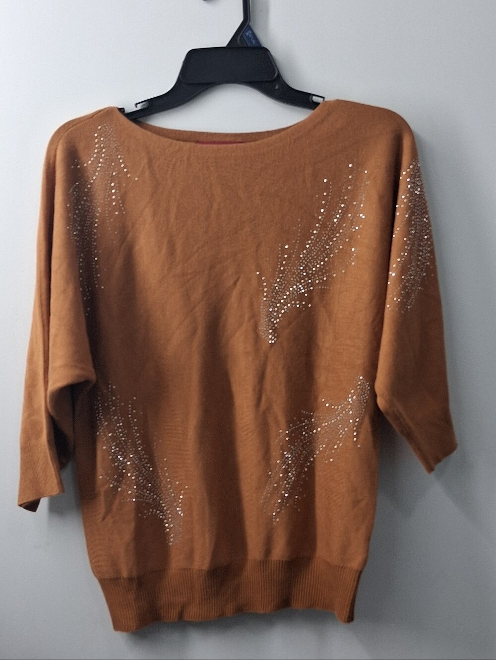 Love Scarlett Brown Rhinestone Embellished Knit Top Dolman Sleeve Size S